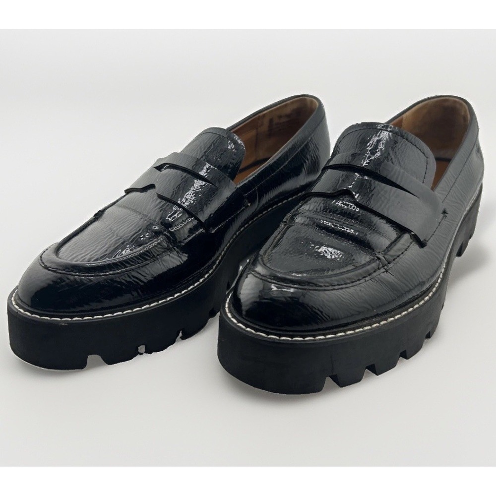 Black Patent Leather Lug Sole Women's Loafers